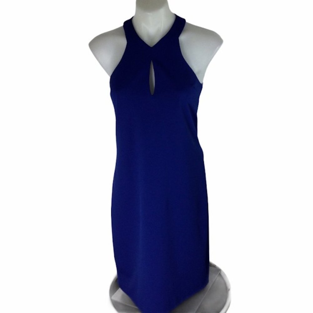 Trina Turk Night Swimming Blue Keyhole Halter Sheath Dress Size 4 $148